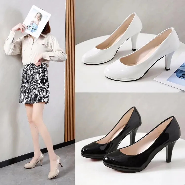 2022 High Heels Shoes Women White Wedding Shoes Thick High Heels Fashion Party Pumps Footwear Yellow Red Big Size 35-41