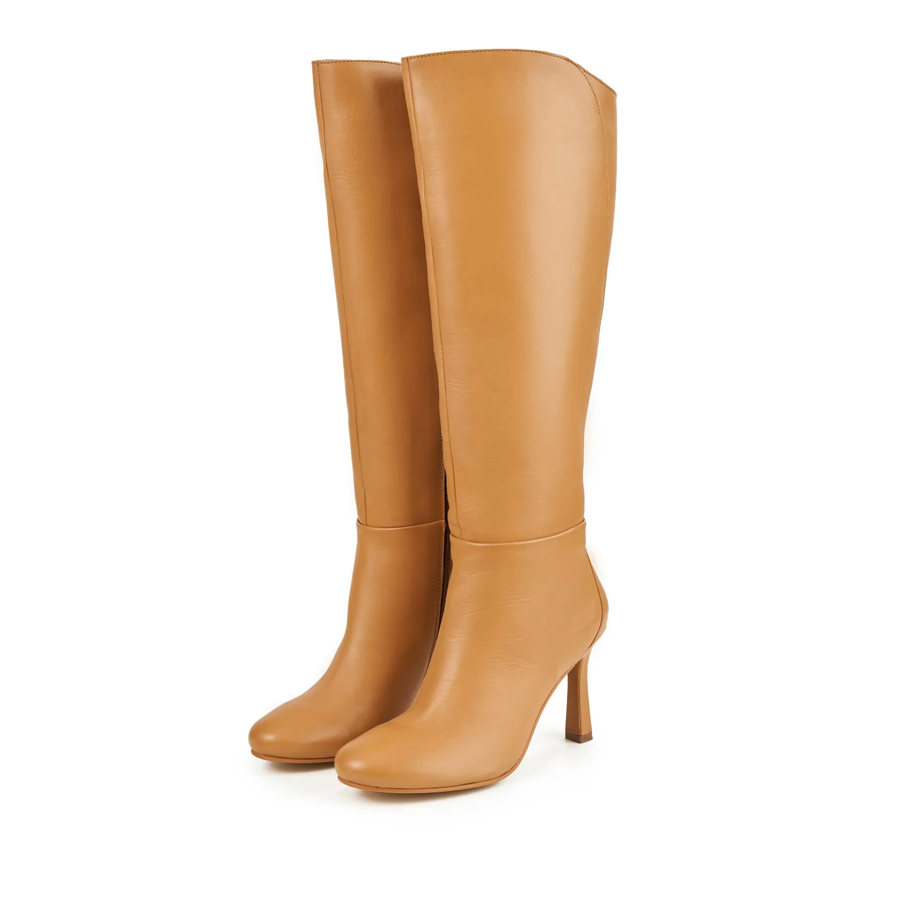 ALBA TAN LEATHER KNEE-HIGH HEELED BOOT