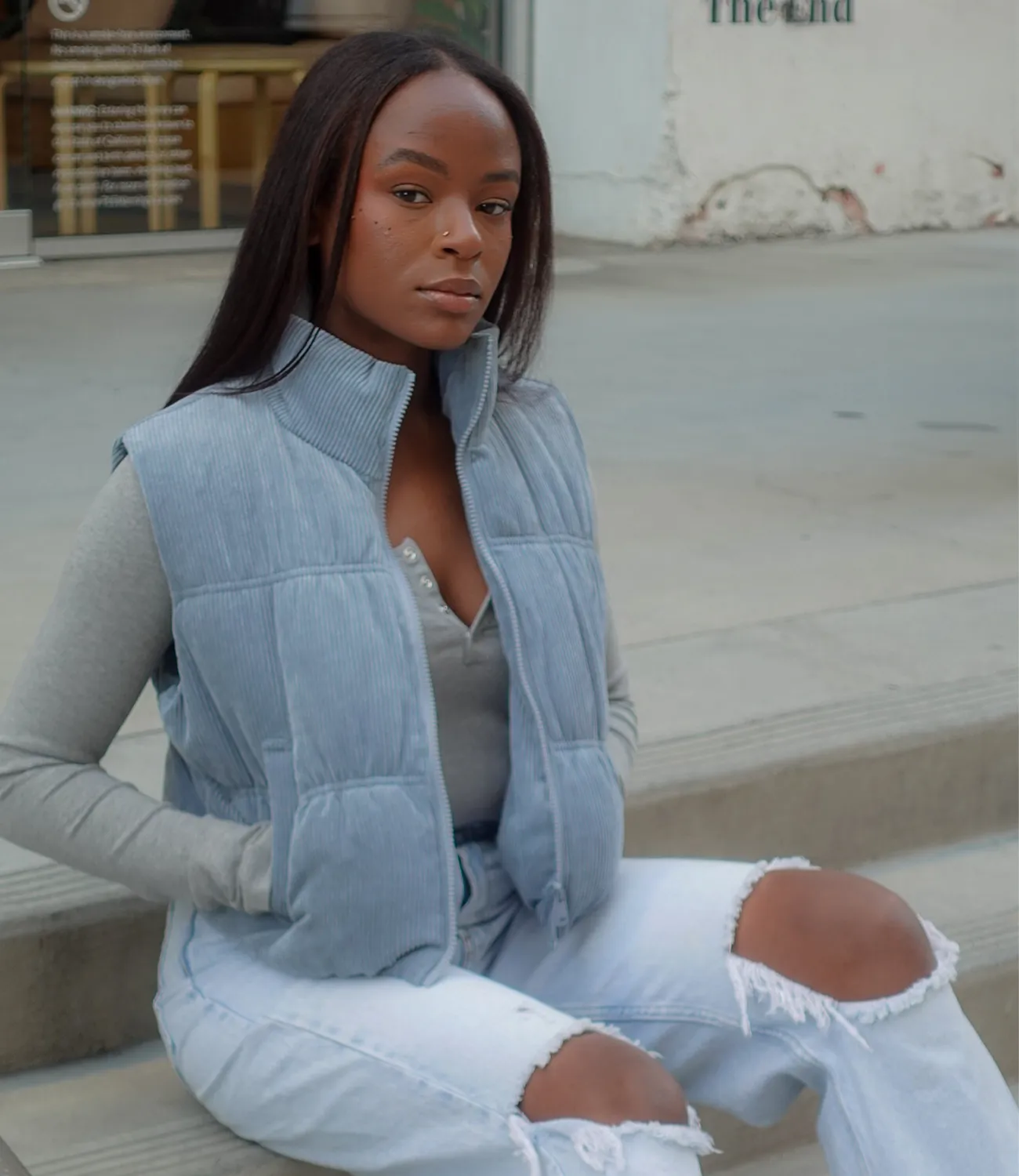 East Coast Corduroy Puffer Vest(Sky Blue)