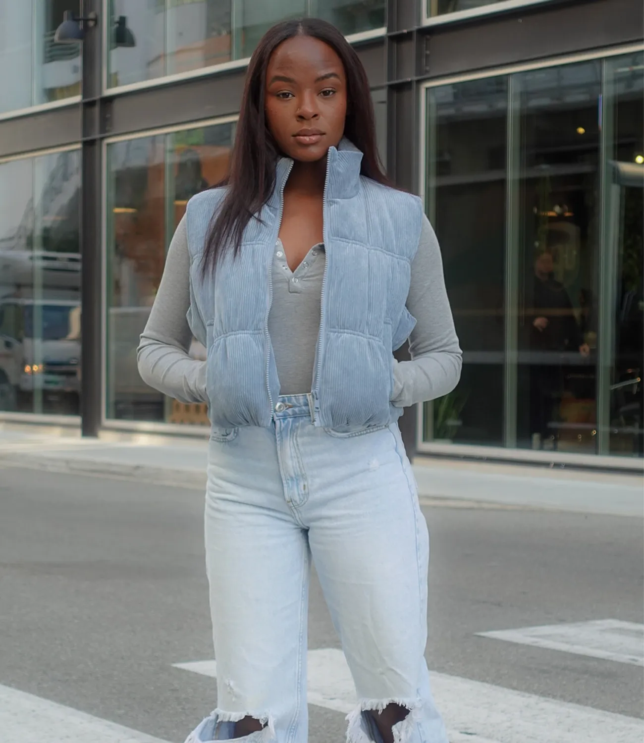 East Coast Corduroy Puffer Vest(Sky Blue)