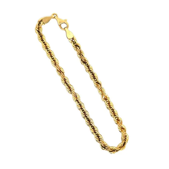 Estate Rope Chain Bracelet in 14K Yellow Gold