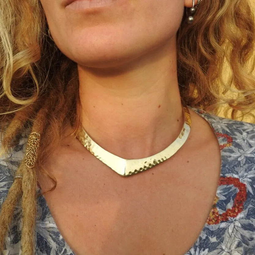 Hammered Flexible Tribal Brass Choker