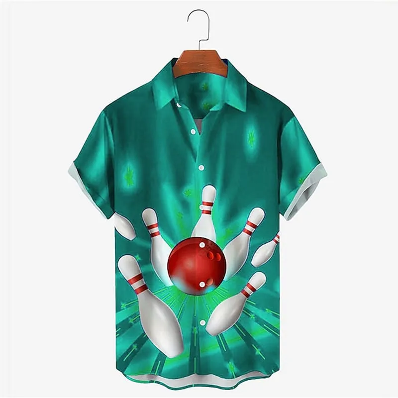 Men's Bowling Ball Graphic Prints Turndown Shirt 2406002948