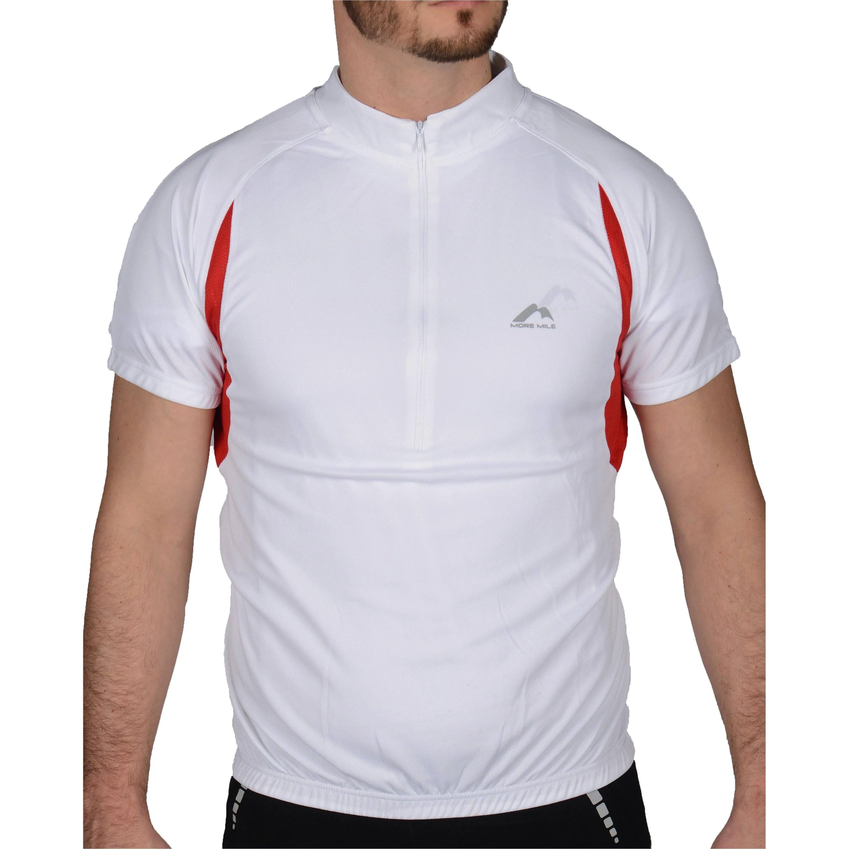 More Mile Short Sleeve Half Zip Mens Cycling Jersey - White