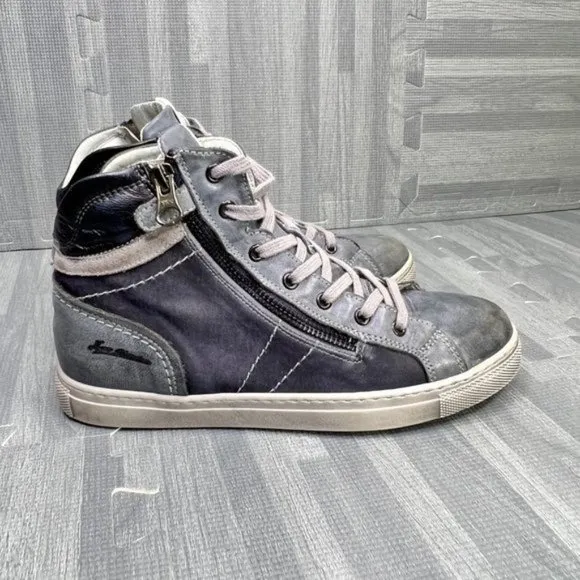 NERO GIARDINI Italy  High Top Leather Sneakers Blue  Boys Size 37 / 5
