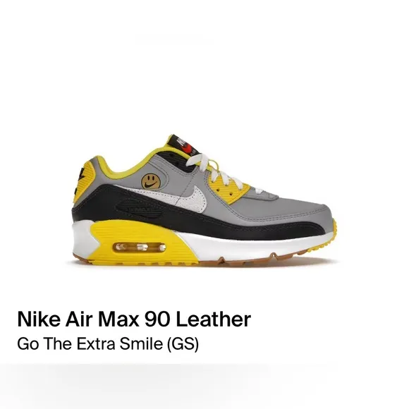 Nike Air Max 90 Leather Gray Yellow Kids Sneakers
