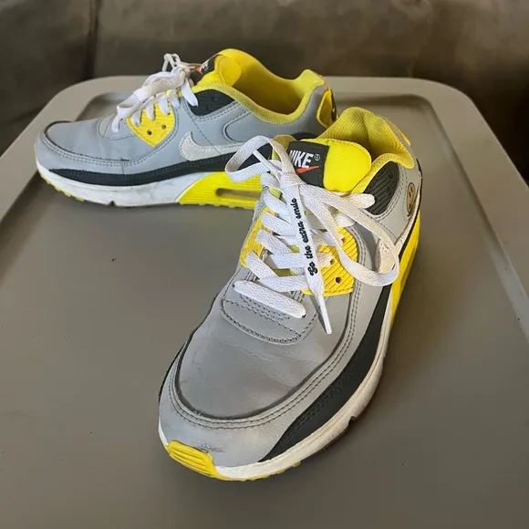 Nike Air Max 90 Leather Gray Yellow Kids Sneakers