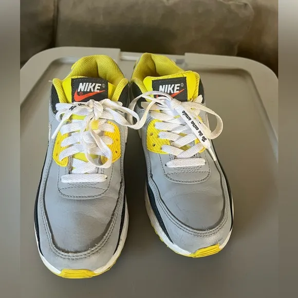 Nike Air Max 90 Leather Gray Yellow Kids Sneakers