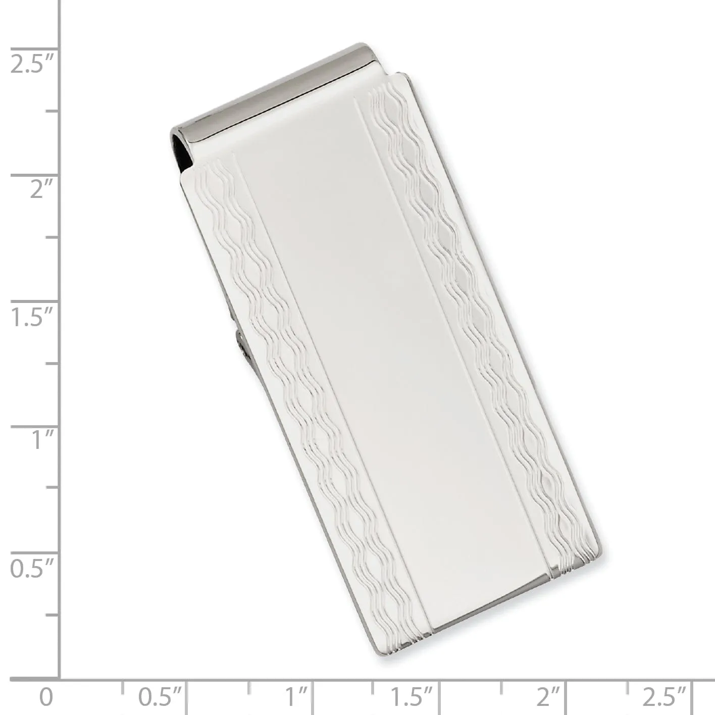 Rhodium Plated Patterned Edge Hinged Money Clip