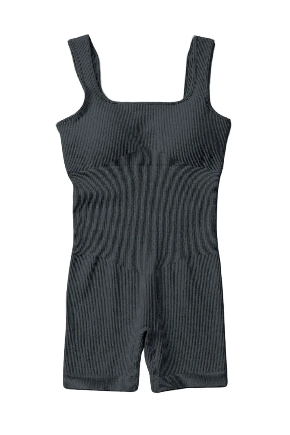 Ribbed Square Neck Padded Sports Romper