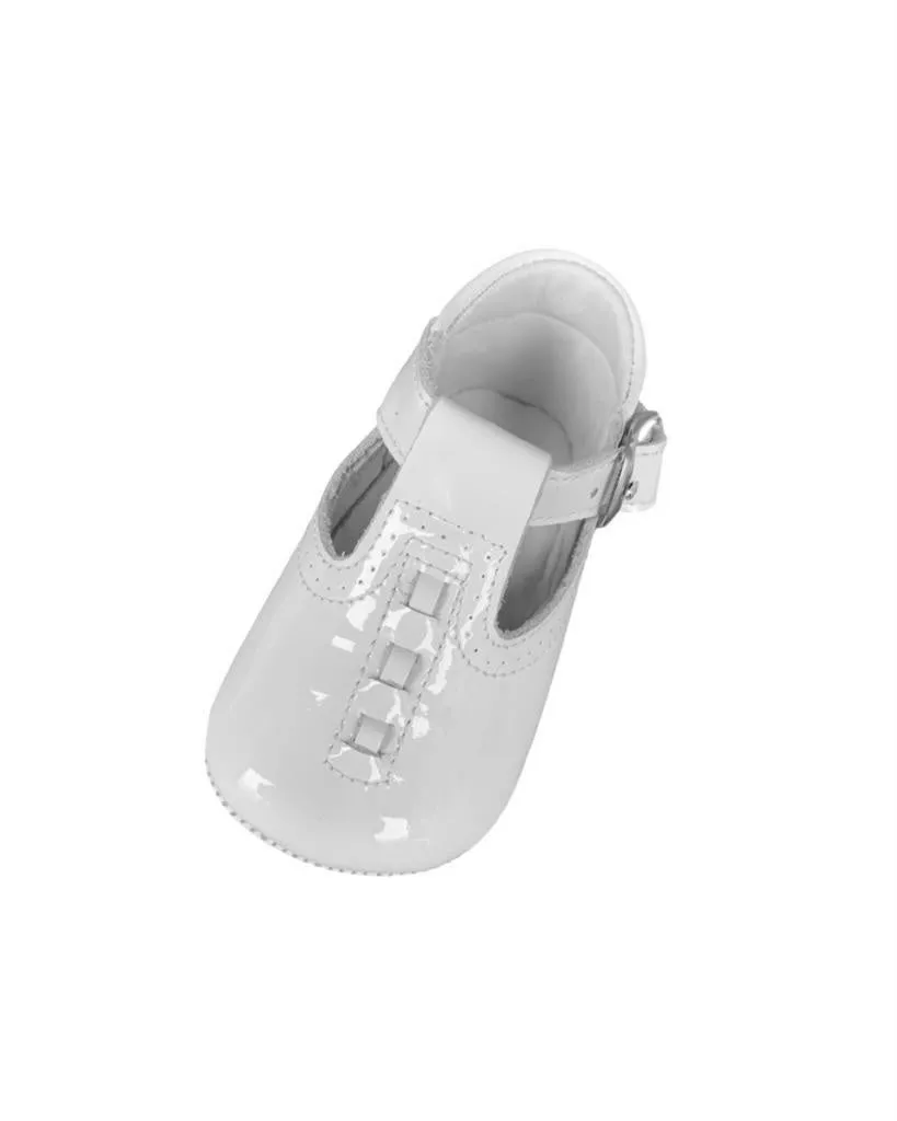 Unisex White Patent Pram Shoe