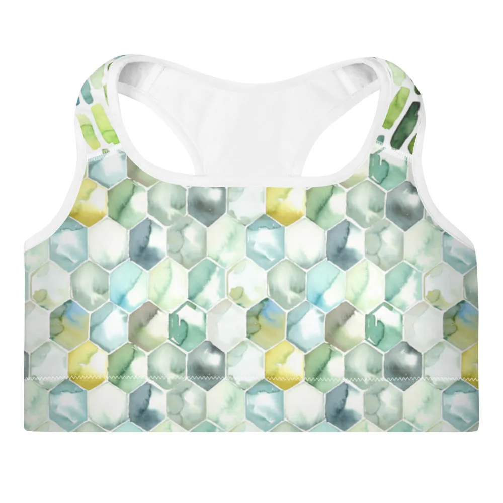 Watercolor Hexagons - Padded Sports Bra