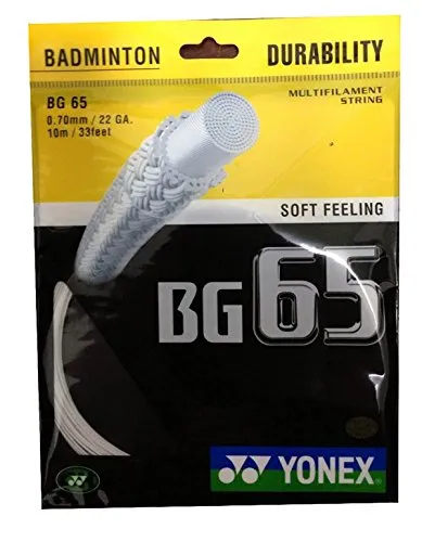 Yonex BG 65 Nylon Badminton String, Senior 0.70mm (White) Yonex Mavis 350 Green Cap Nylon Shuttlecock (Yellow)