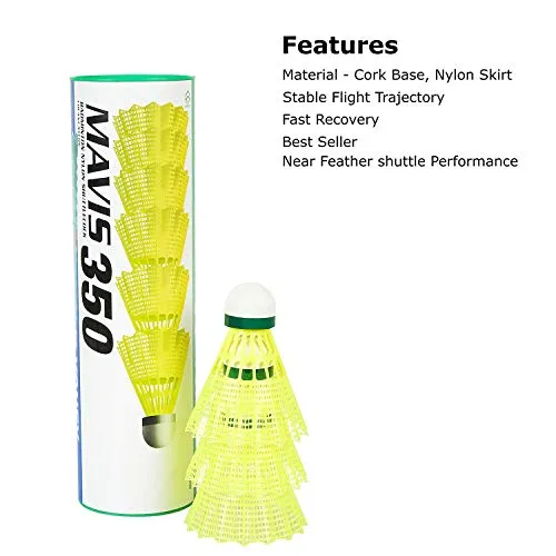 Yonex BG 65 Nylon Badminton String, Senior 0.70mm (White) Yonex Mavis 350 Green Cap Nylon Shuttlecock (Yellow)